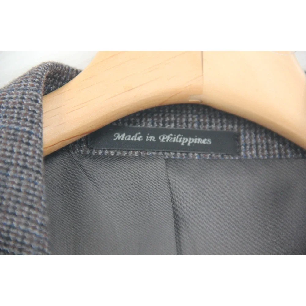 Lauren Ralph Lauren Blazer Mens 44L Plaid Check Lambswool Sport Coat Jacket Gray